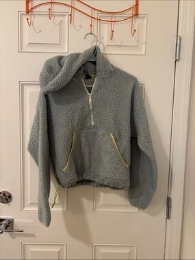 wild fable Light Gray Sherpa Half-Zip Hoodie with Yellow Trim